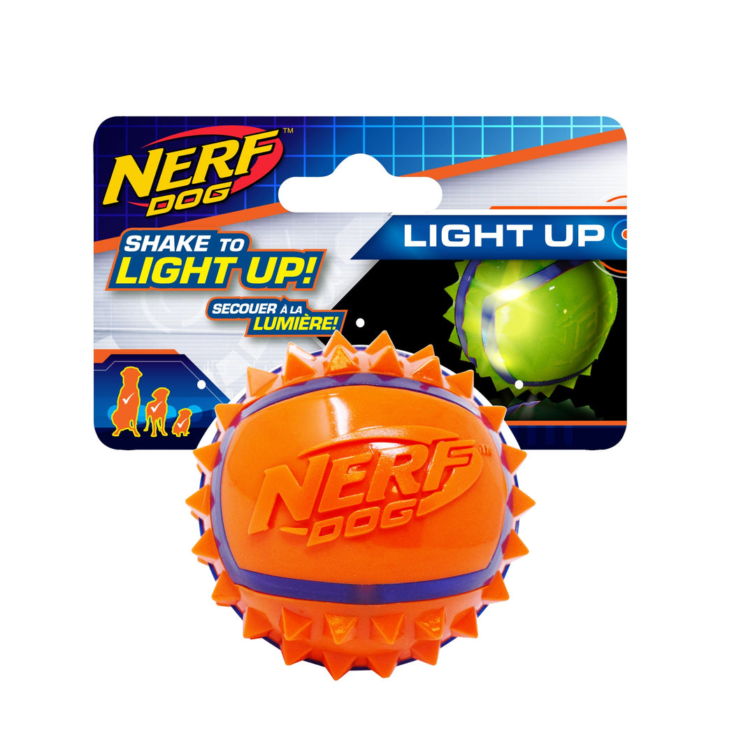 Nerf Dog - Balle à Crampons à DEL, Bleu et Orange - Jouet à Lancer et à Rapporter pour Chiens