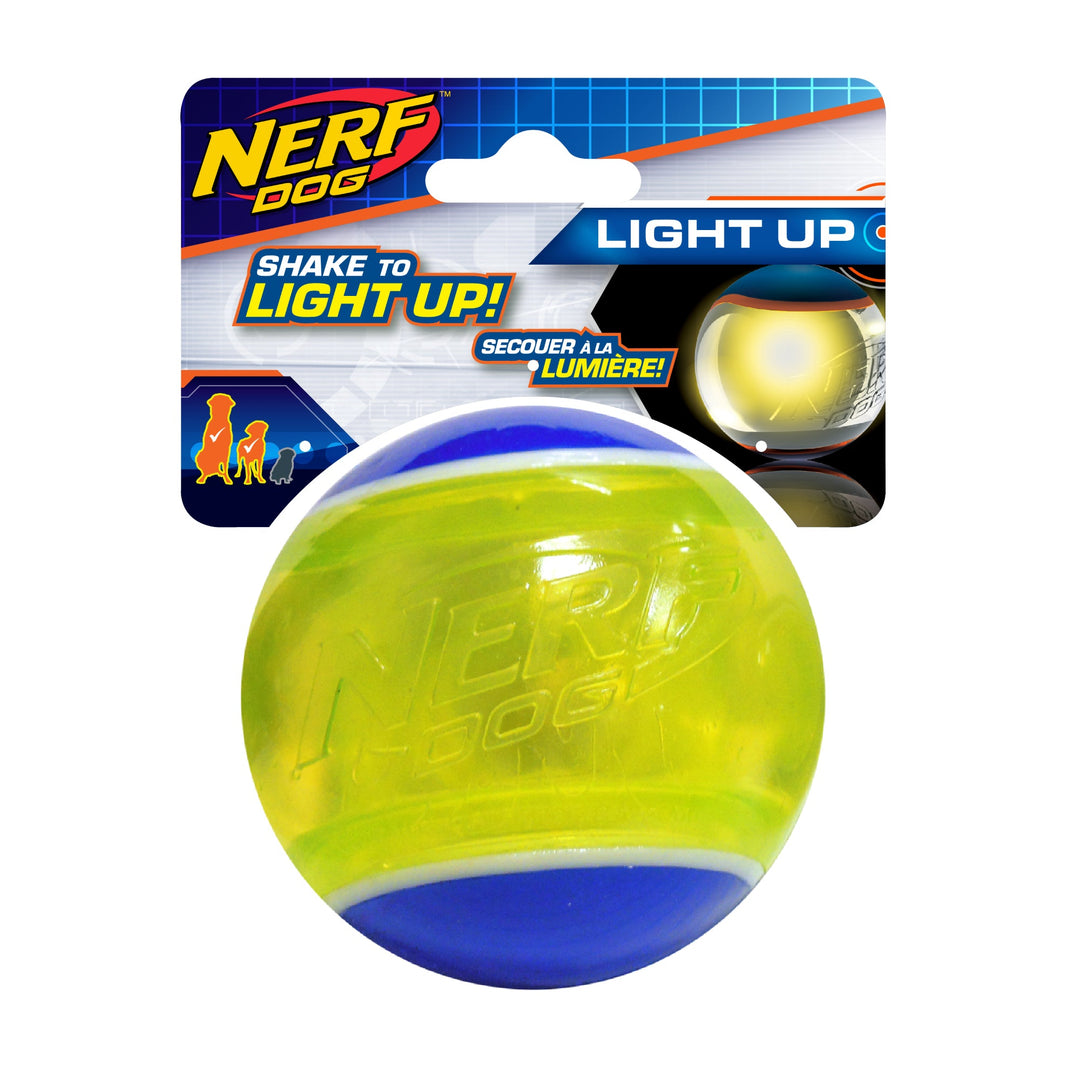 Nerf Dog - Balle de Tennis Blaze à DEL Bleu et Vert - Jouet à Lancer et à Rapporter pour Chiens, 8.3 cm