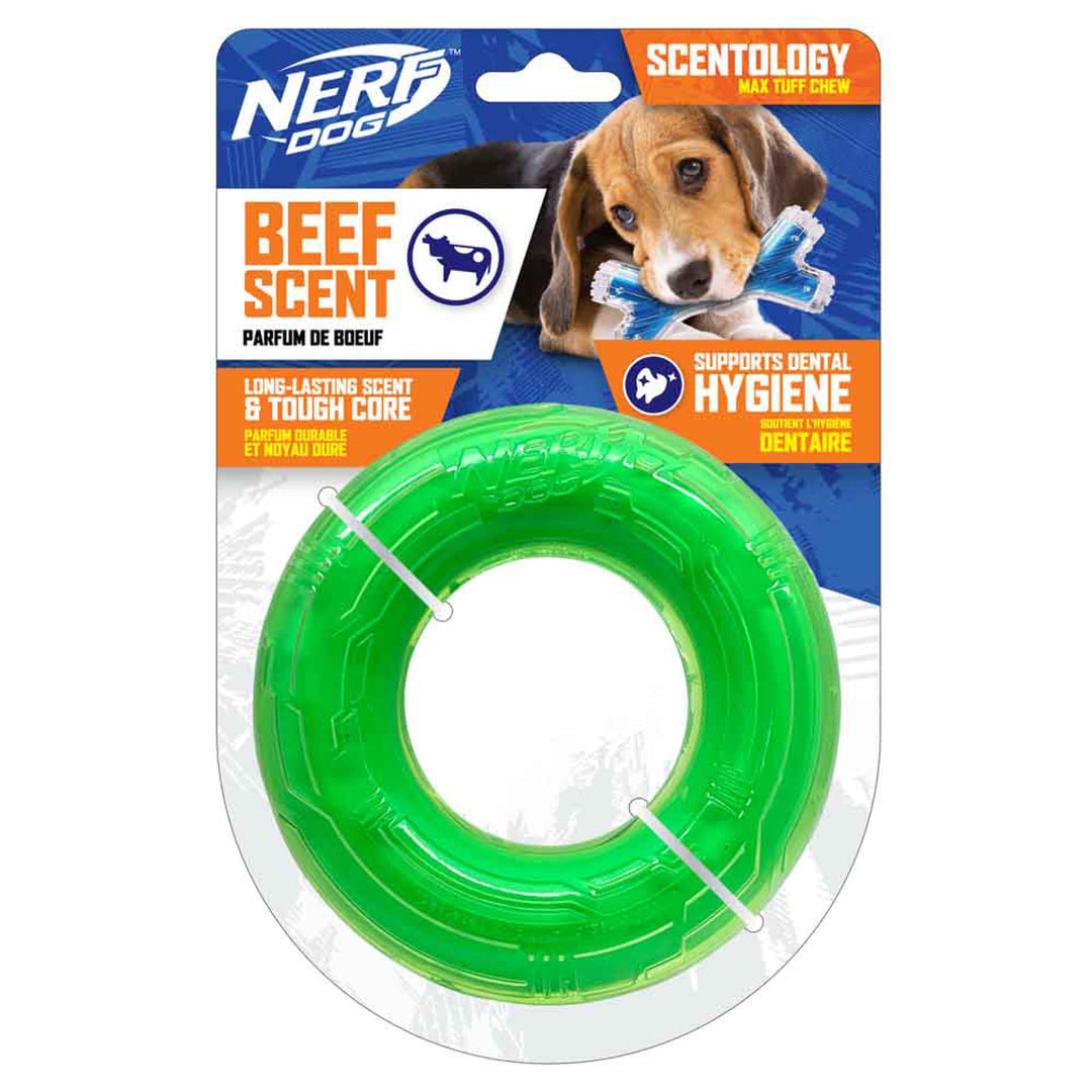 Nerf Dog - Anneau Parfumé au Boeuf 12.7 cm - Jouet à Mâcher en TPR avec Noyau Solide pour Chiens