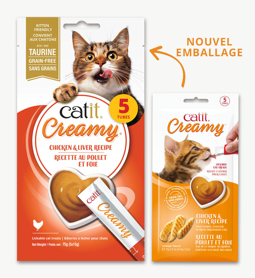 Catit Creamy - Poulet et Foie avec Taurine - Gâteries à Lécher Sans Grains pour Chats