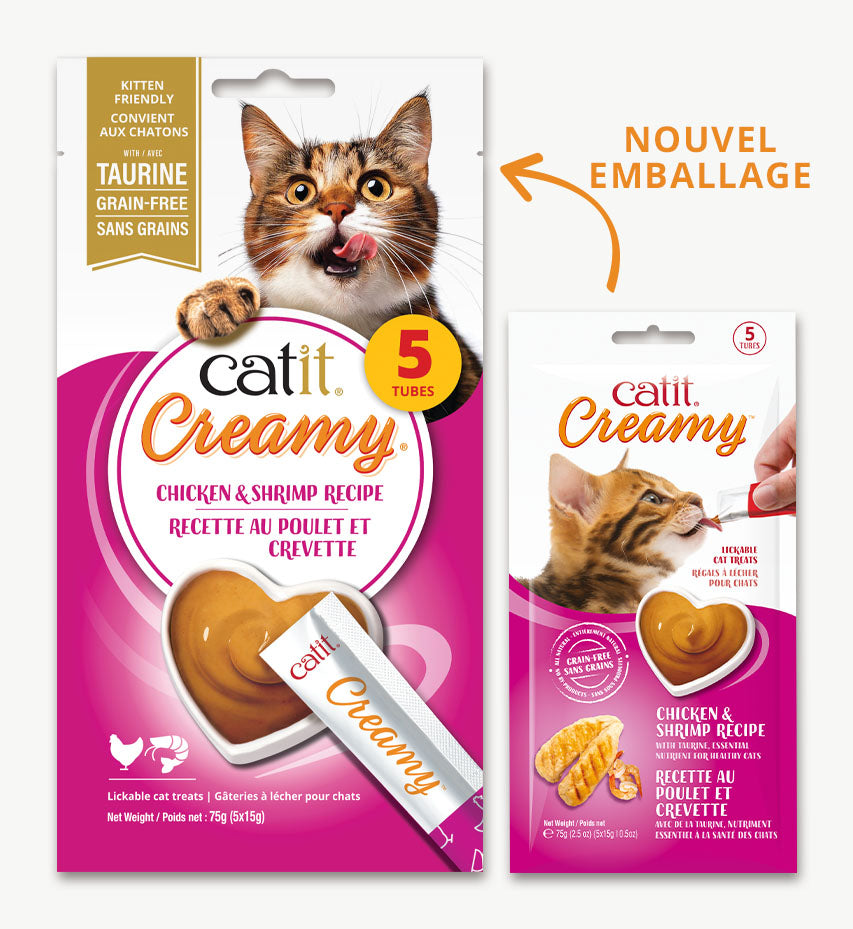 Catit Creamy - Poulet et Crevette avec Taurine - Gâteries à Lécher Sans Grains pour Chats