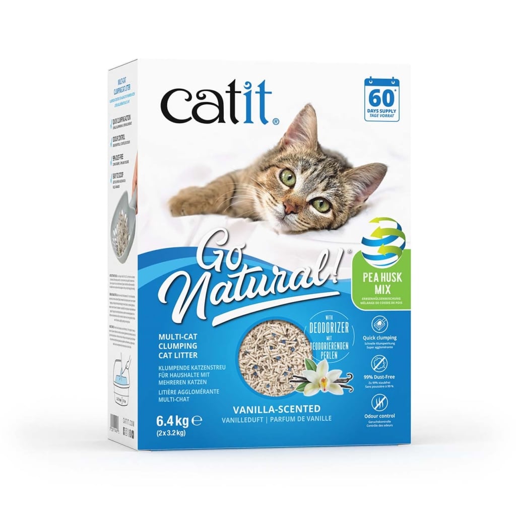 Catit Go Natural! - Multi-ChatsParfum de Vanille - Litière Agglomérante à Base de Cosses de Pois pour Multi-Chats
