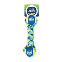 Fitness Zeus - Haltère en Corde et en TPR avec 2 Balles de Tennis 22.9 cm - Jouet à Rapporter ou à Tirer pour Chiens