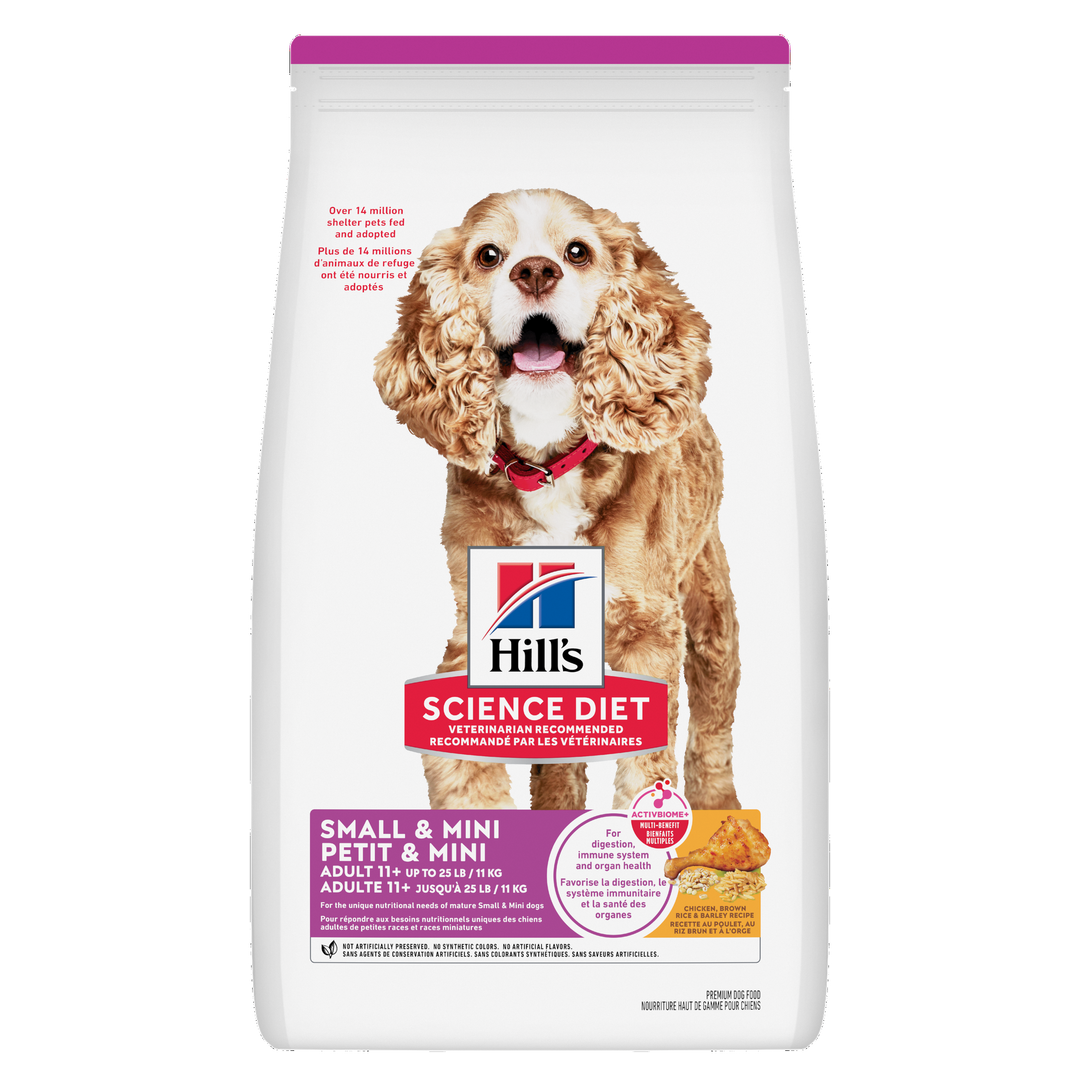 Hill's Science Diet - Poulet, Riz Brun et Orge - Nourriture Sèche pour Chiens de Miniatures et Petites Races Adultes 11+ Ans