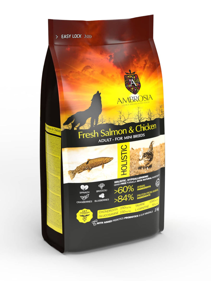 Ambrosia - Poulet et Saumon - Nourriture Sèche avec Sans Grains pour Chiens Adultes de Minis et Petites Races