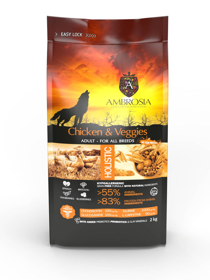 Ambrosia - Poulet et Légumes - Nourriture Sèche avec Sans Grains pour Chiens Adultes