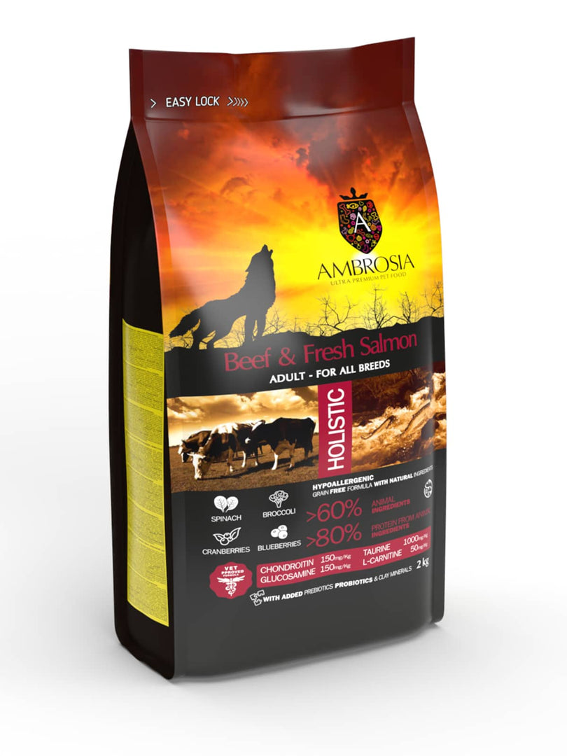 Ambrosia - Boeuf et Saumon - Nourriture Sèche avec Sans Grains pour Chiens Adultes