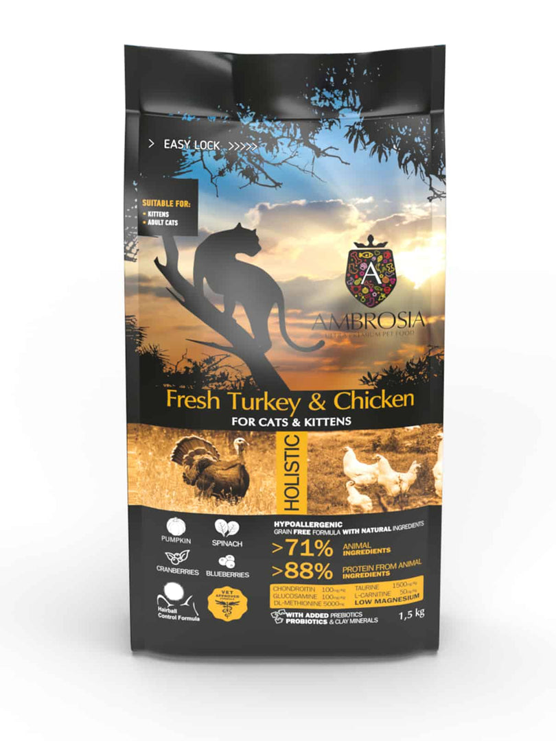 Ambrosia - Dinde et Poulet - Nourriture Sèche Sans Grains pour Chatons