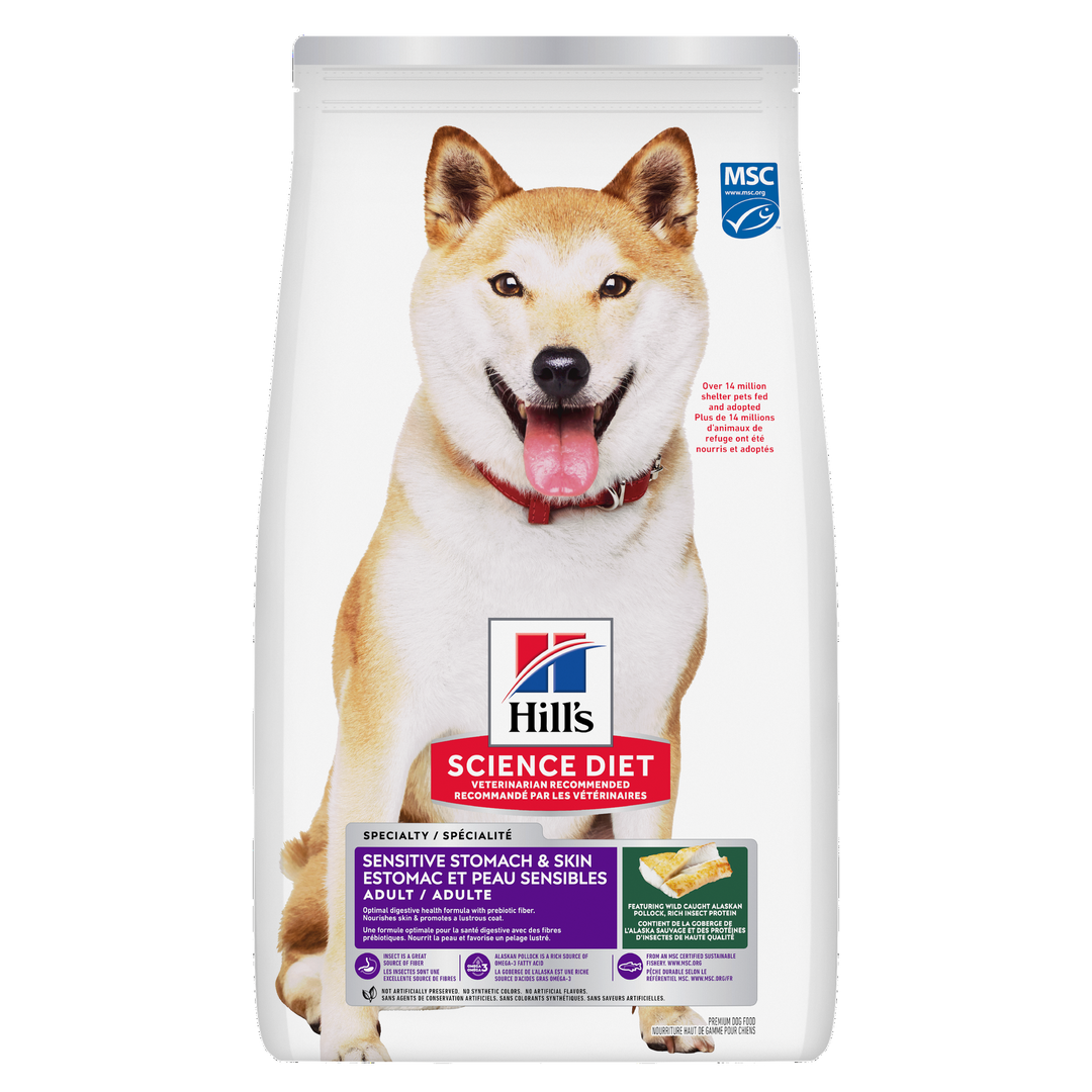 Hill's Science Diet - Estomac et Peau Sensibles, Goberge et Protéines d'Insectes - Nourriture Sèche pour Chiens Adultes