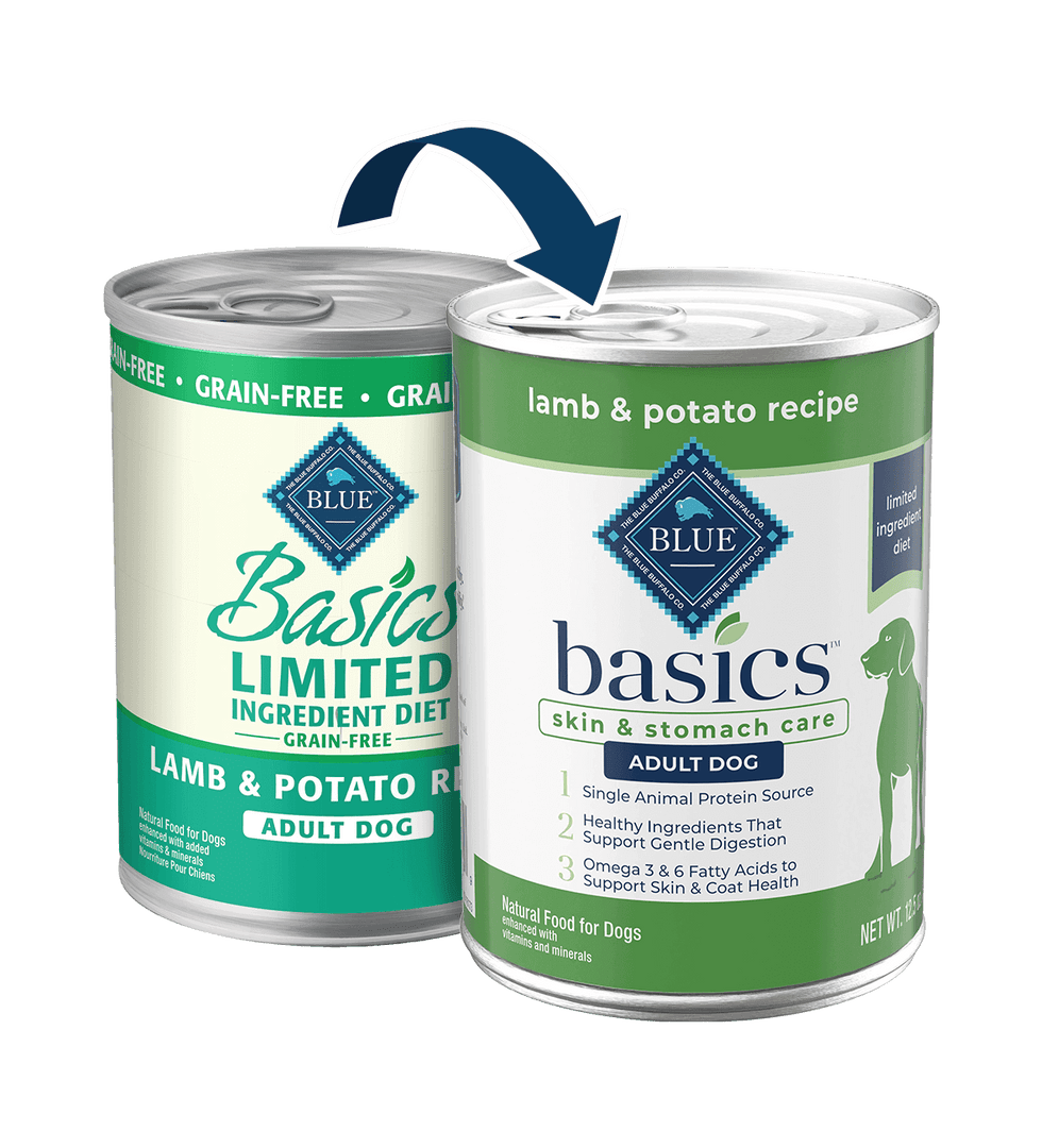 Blue Basics - Soin Peau et Estomac - Agneau et Pomme de Terre - Nourriture Humide à Ingrédients Limités pour Chiens