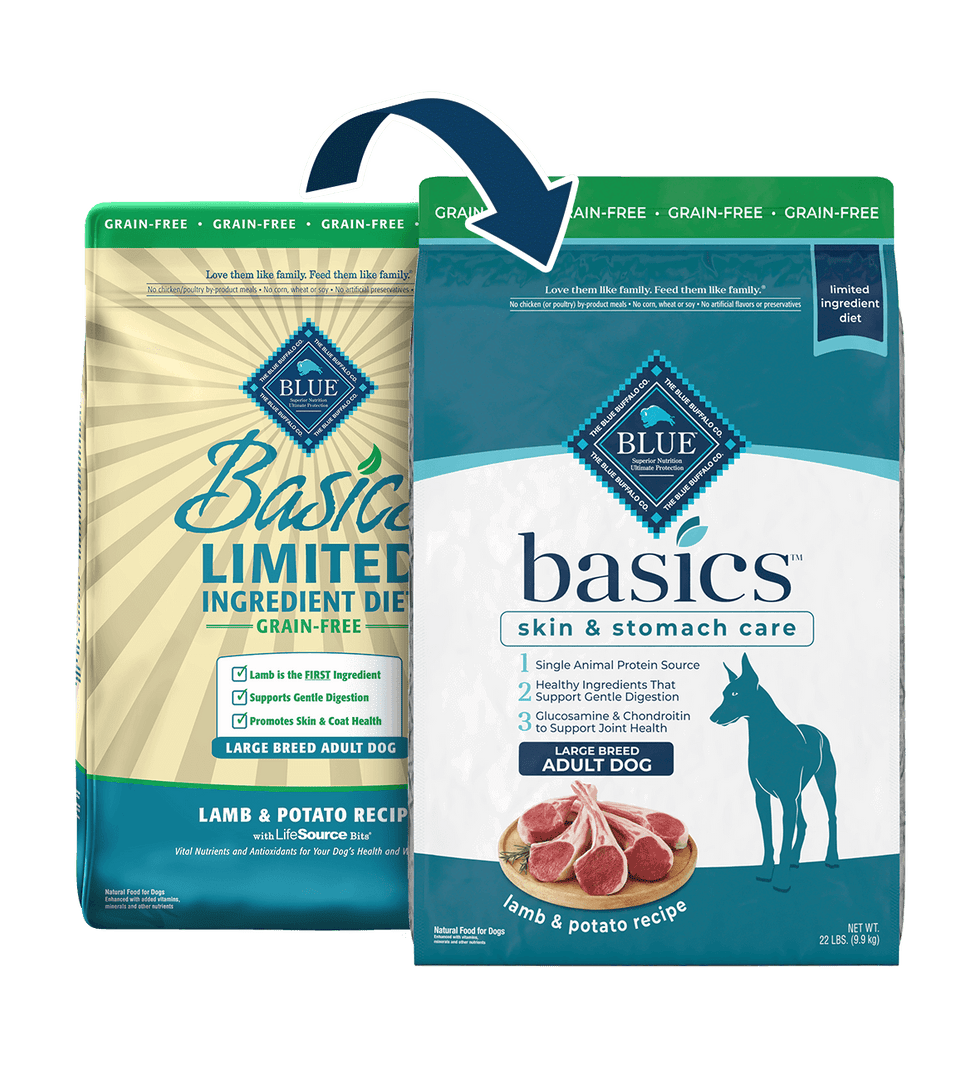 Blue Basics - Agneau et Pomme de Terre - Nourriture Sèche Sans Grains à Ingrédients Limités avec Bouchées LifeSource pour Chiens Adultes de Grandes Races