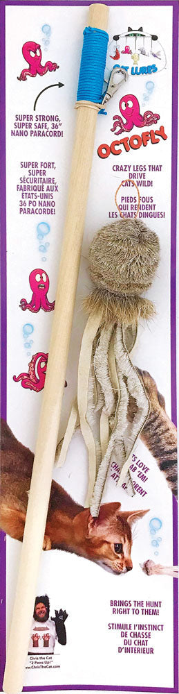 Cat Lures - Tige Agace-Chat en Bois avec Pieuvre, 52" - Jouet pour Chats