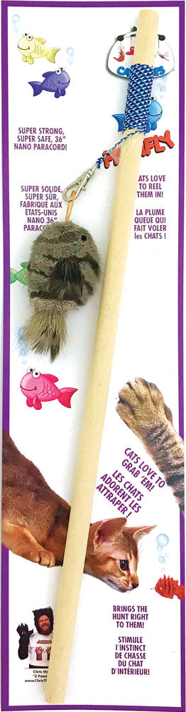 Cat Lures - Tige Agace-Chat en Bois avec Poisson, 50" - Jouet pour Chats
