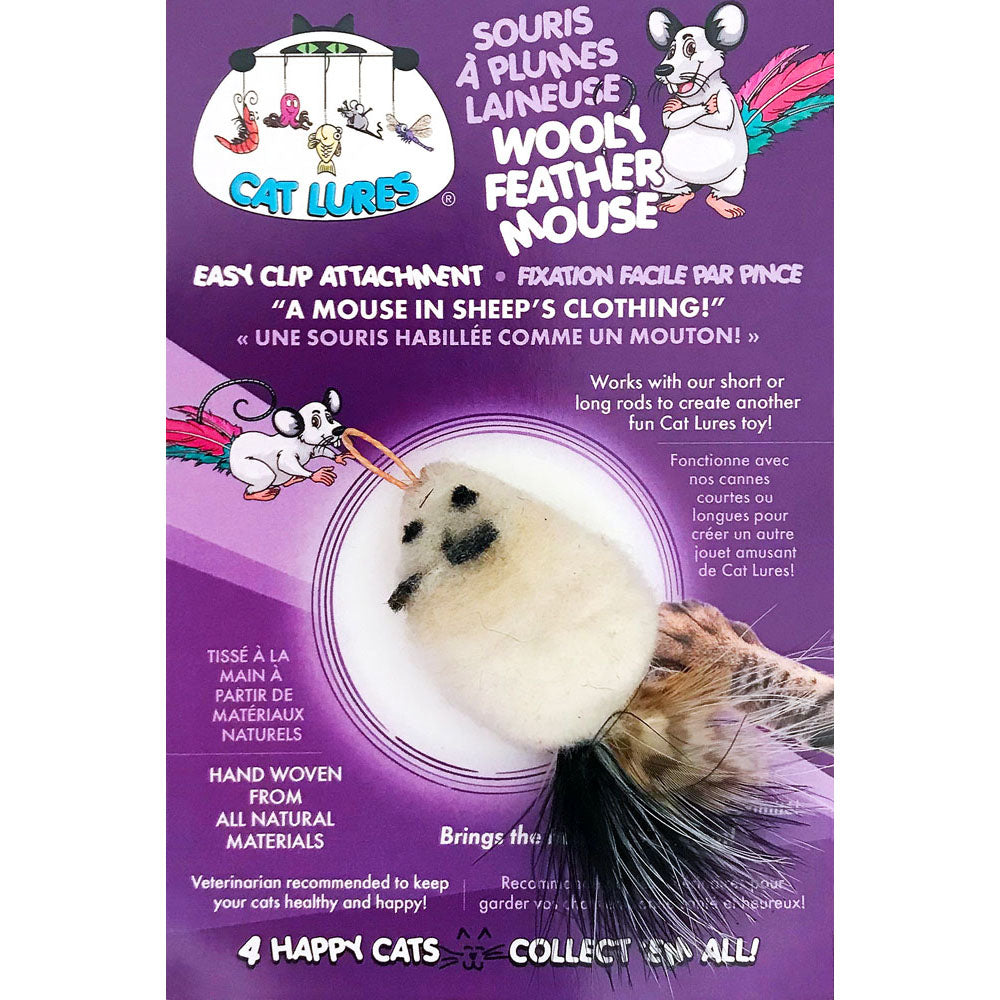 Cat Lures - Leurre Souris à Plumes Laineuses pour Tige Agace-Chat, 4" - Jouet pour Chats