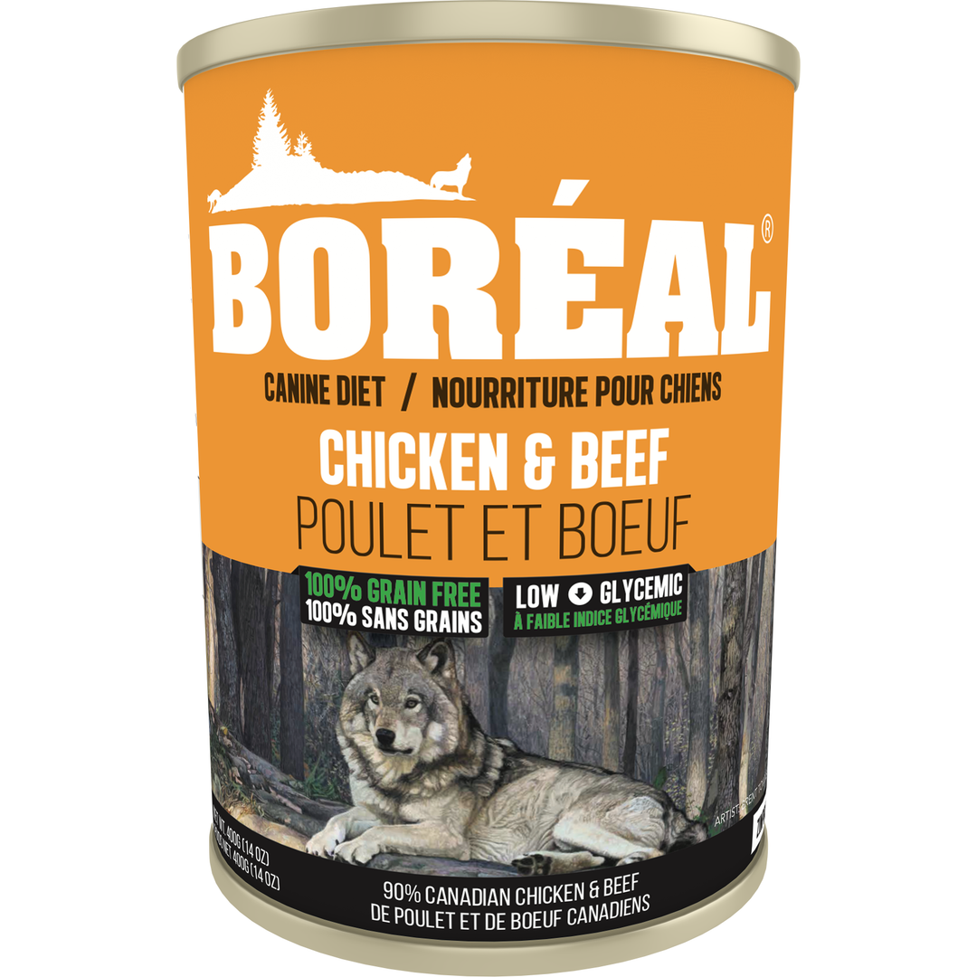 Boréal - Chien Pâté de Poulet de Chair Cobb et Boeuf Angus - Nourriture Humide Sans Grains pour Chiens
