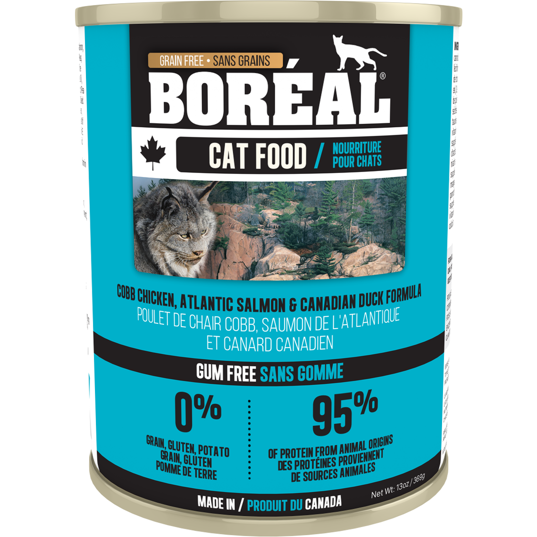 Boréal - Chat Pâté de Poulet de Chair Cobb, Saumon de l'Atlantique et Canard Canadien - Nourriture Humide Sans Grains pour Chats
