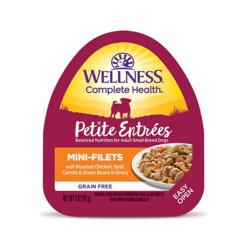 Wellness Petite Entrées - Chien Mini-Filets de Poulet, Boeuf et Carottes - Nourriture Humide Sans Grains pour Chiens