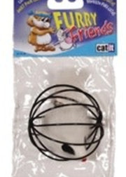 Catit Furry Friends - Balle en Fil d’Acier avec Souris en Fourrure - Jouet pour Chats