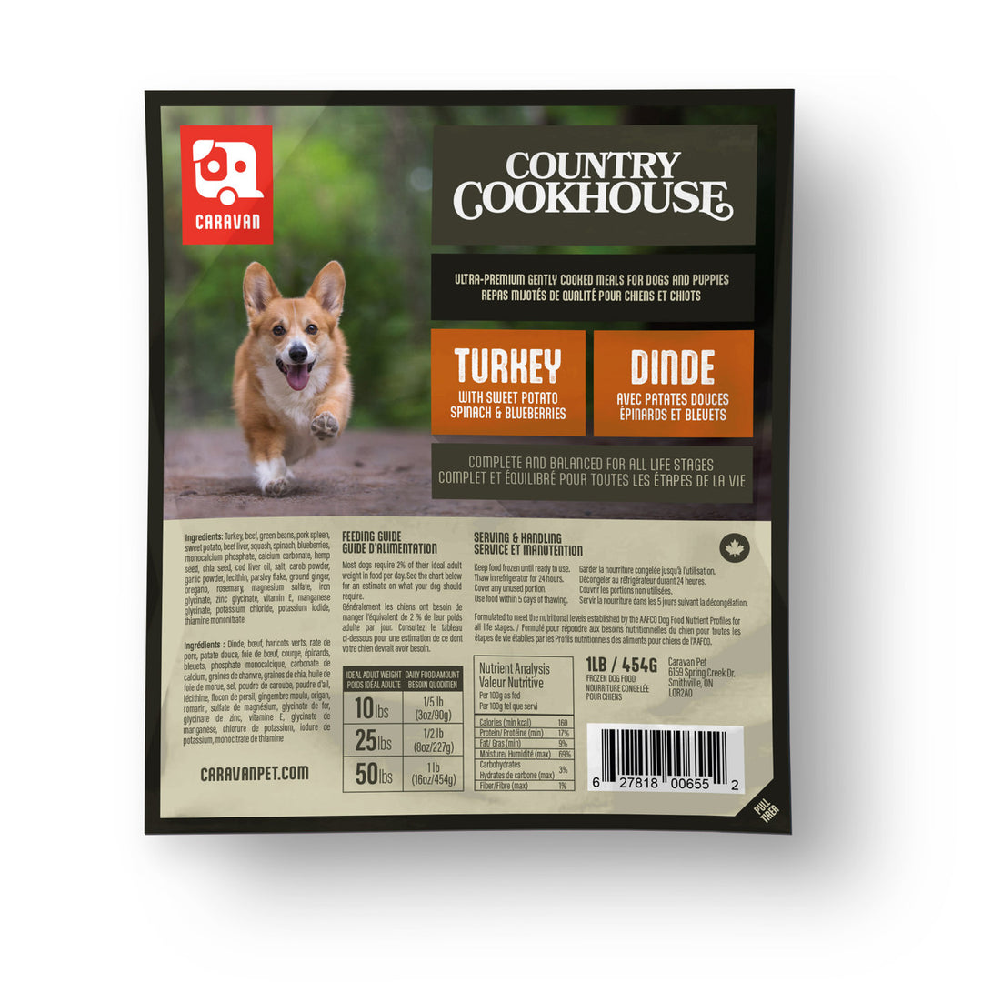 Big Country Raw Caravan Country Cookhouse - Dinde - Nourriture Cuite Congelée pour Chiens