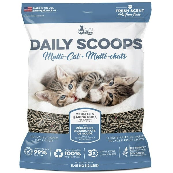 Cat Love Daily Scoops - Multi-Chats Parfum Frais - Litière Écologique et Biodégradable Faite de Papier Recyclé pour Chats Multiples