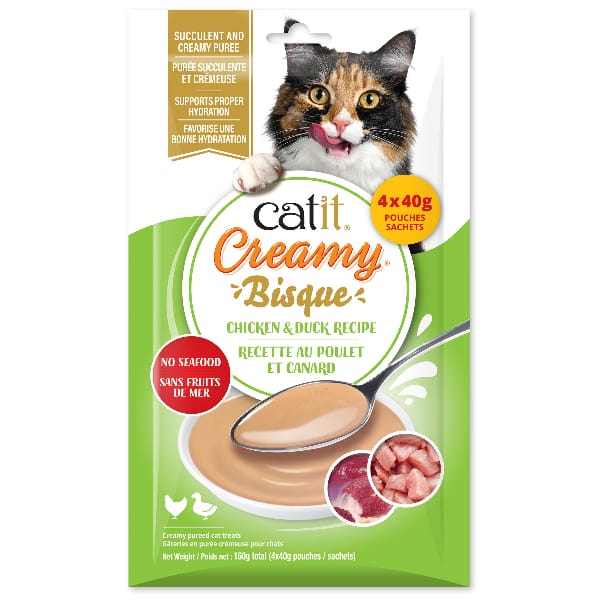 Catit Creamy - Bisque au Poulet et Canard - Gâteries à Lécher Sans Grains pour Chats