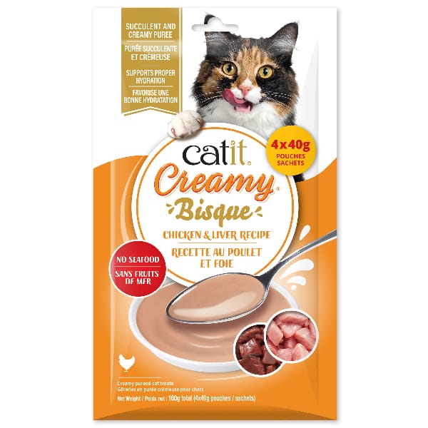 Catit Creamy - Bisque au Poulet et Foie - Gâteries à Lécher Sans Grains pour Chats