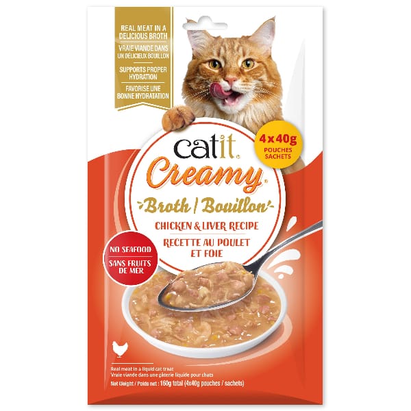 Catit Creamy - Bouillon au Poulet et Foie - Gâteries à Lécher Sans Grains pour Chats