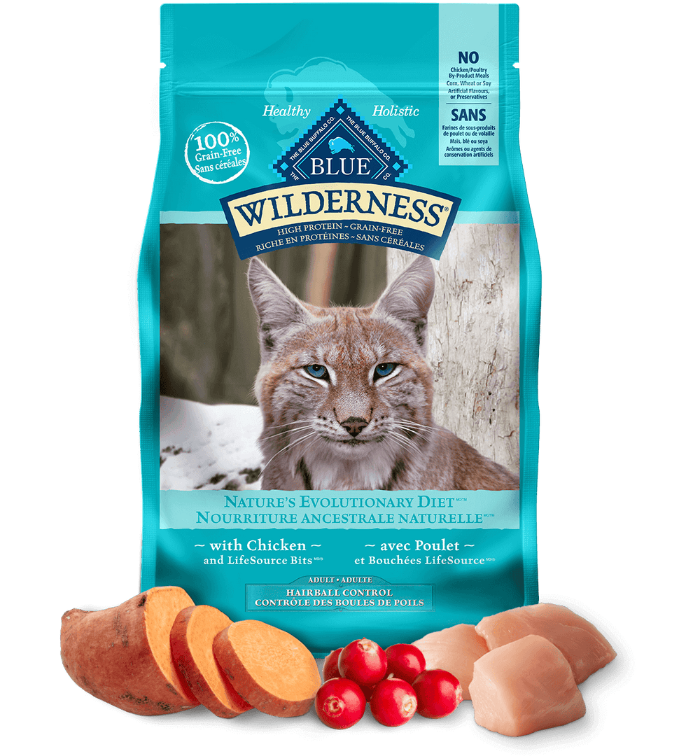 Blue Wilderness - Contrôle des Boules de Poils, Poulet et Bouchées LifeSource - Nourriture Sèche Sans Grains pour Chats Adultes d'Intérieur