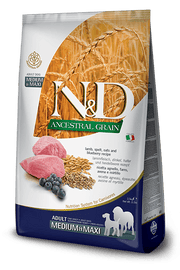 Farmina N&D Grains Ancestraux - Agneau, Épeautre, Avoine & Myrtille - Nourriture Sèche pour Chiens de Moyennes et Grandes Races