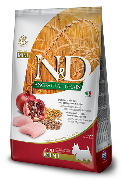 Farmina N&D Grains Ancestraux - Poulet, Épeautre, Avoine et Grenade - Nourriture Sèche pour Chiens de Petites Races