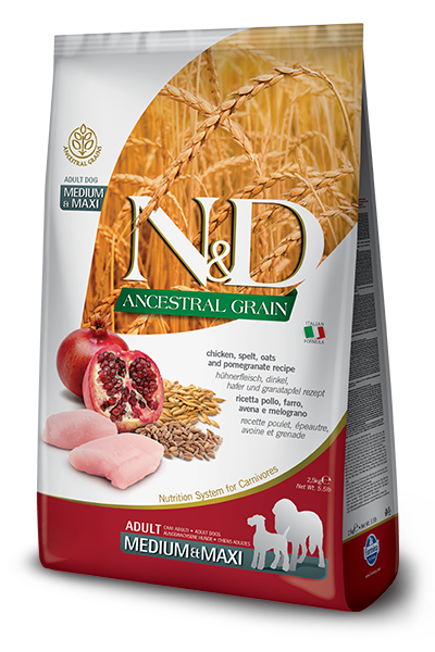Farmina N&D Grains Ancestraux - Poulet, Épeautre, Avoine et Grenade - Nourriture Sèche pour Chiens de Moyennes et Grandes Races