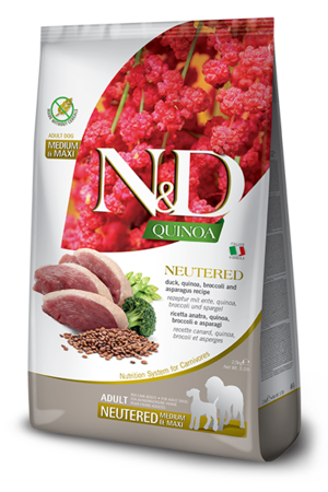 Famina N&D Quinoa - Stérilisé, Canard - Nourriture Sèche Sans Grains pour Chiens Moyennes et Grandes Races