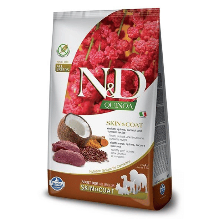 Famina N&D Quinoa - Peau et Pelage, Venaison - Nourriture Sèche Sans Grains pour Chiens
