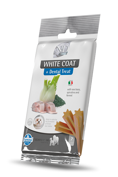Farmina N&D White (Pelage Blanc) - Bâtons Dentaires Bar, Spiruline et Fenouil - Gâteries pour Chiens de M/G Race