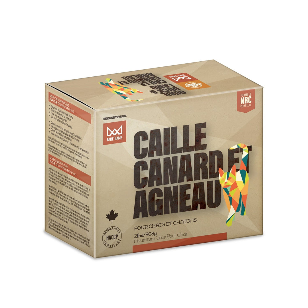 Big Country Raw Fare Game - Caille, Canard et Agneau - Nourriture Crue Congelée pour Chats