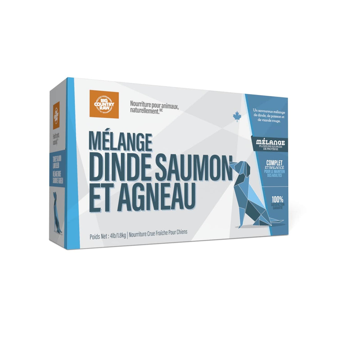 Big Country Raw Signature Blend - Mélange de Dinde, Saumon et Agneau - Nourriture Crue Congelée pour Chiens