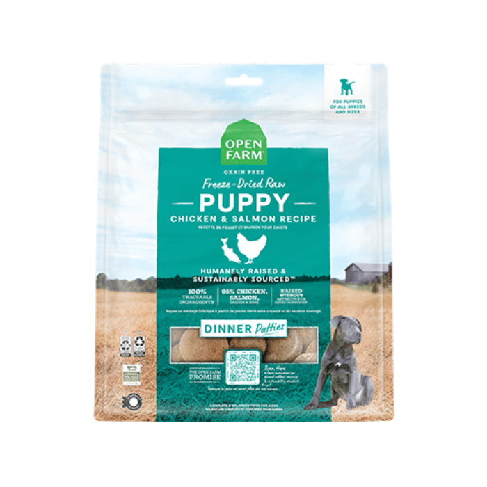 Open Farm Lyophilisé - Galettes de Poulet et Saumon - Nourriture Sèche Sans Grains pour Chiots