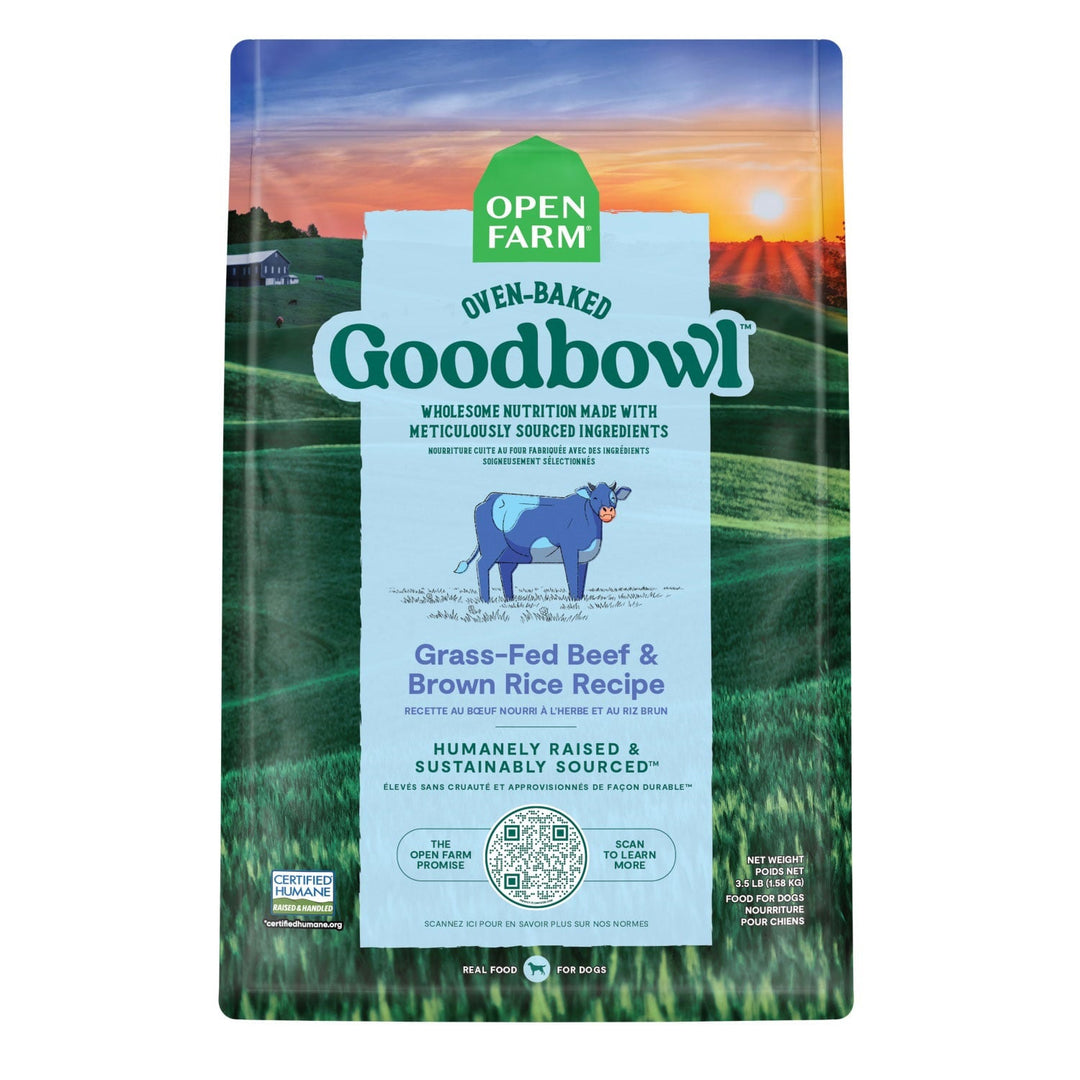 Open Farm Goodbowl - Boeuf Nourri à l'Herbe et Riz Brun - Nourriture Sèche Cuite au Four pour Chiens