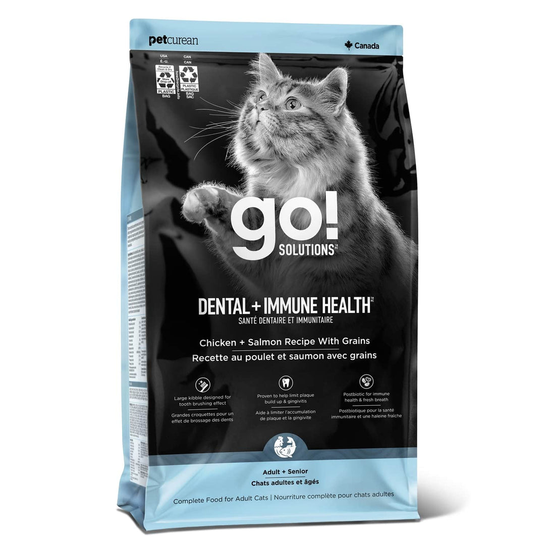 Petcurean Go! Solutions - Santé Dentaire et Immunitaire, Poulet et Saumon avec Grains - Nourriture Sèche pour Chats