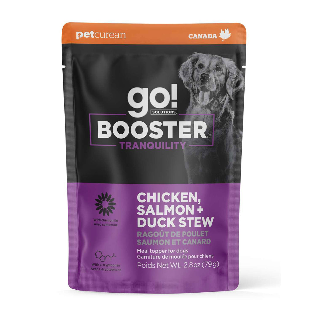 Petcurean Go! Solutions Booster - Chien Tranquilité, Ragoût de Poulet, Saumon et Canard - Garniture de Moulée pour Chiens
