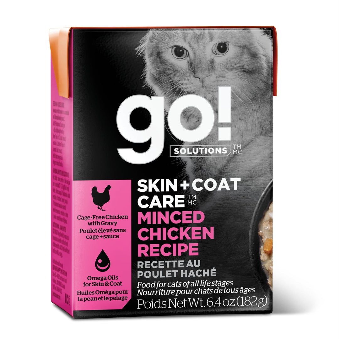 Petcurean Go! Solutions - Soin Peau et Pelage - Poulet Haché avec Grains en Sauce - Nourriture Humide pour Chats en Tetra Pak