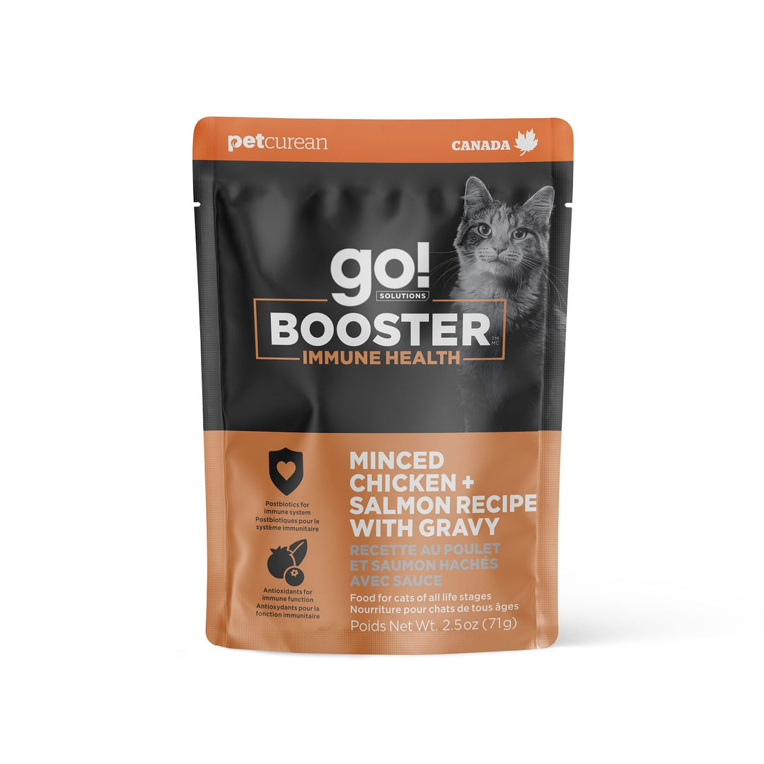 Petcurean Go! Solutions Booster - Chat Système Immunitaire, Poulet et Saumon Hachés avec Sauce - Nourriture Humide Sans Grains pour Chats