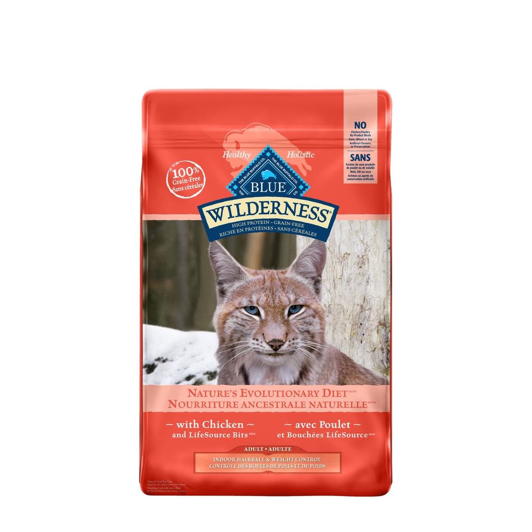 Blue Wilderness - Contrôle des Boules de Poils et du Poids, Poulet et Bouchées LifeSource - Nourriture Sèche Sans Grains pour Chats Adultes d'Intérieur