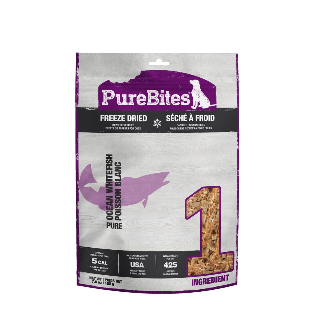 PureBites - Poisson Blanc - Gâteries ou Garnitures Lyophilisées pour Chiens