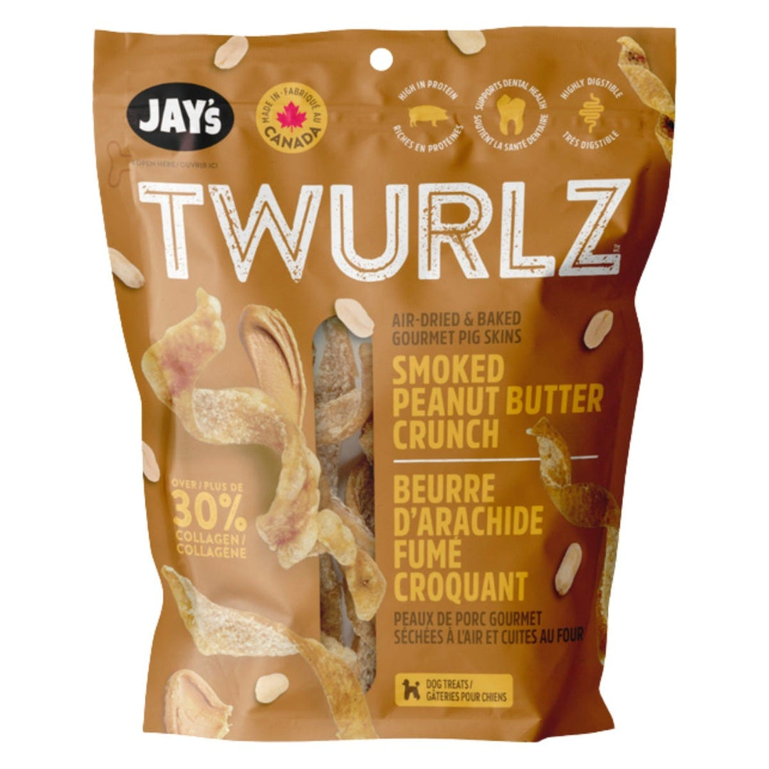 Jay's Twurlz - Peaux de Porc au Beurre d'Arachides Fumé - Gâteries Séchées à l'Air pour Chiens