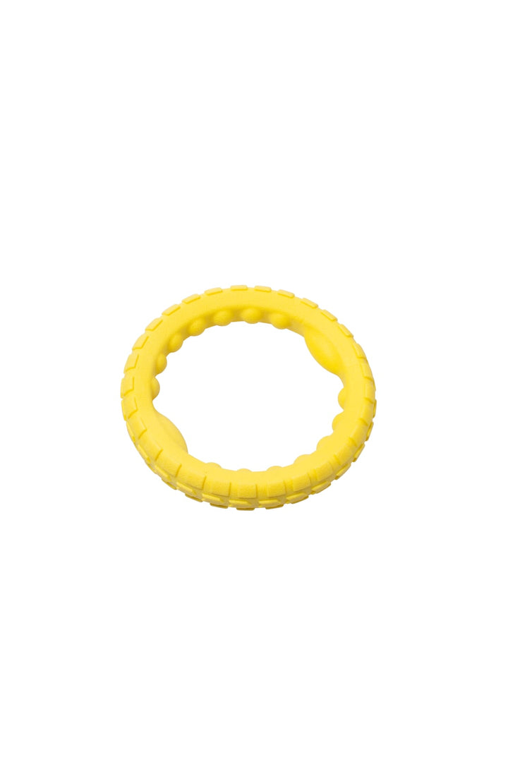 BüD'z - Anneau de Mousse Jaune 19 cm - Jouet en Caoutchouc pour Chiens