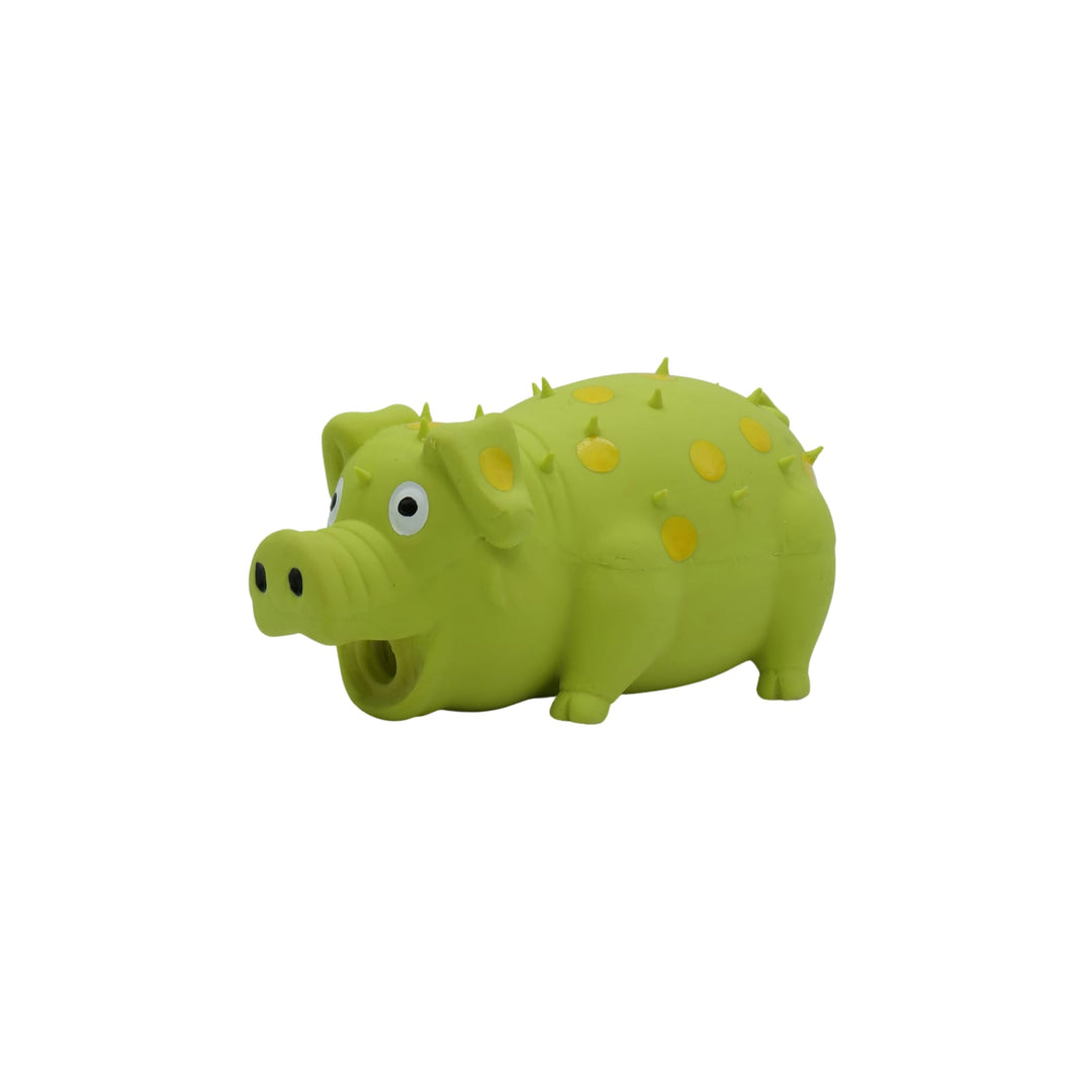 BüD'z - Jouet Cochon Vert à Pois Jaunes en Latex avec Couineur pour Chiens, 15 cm