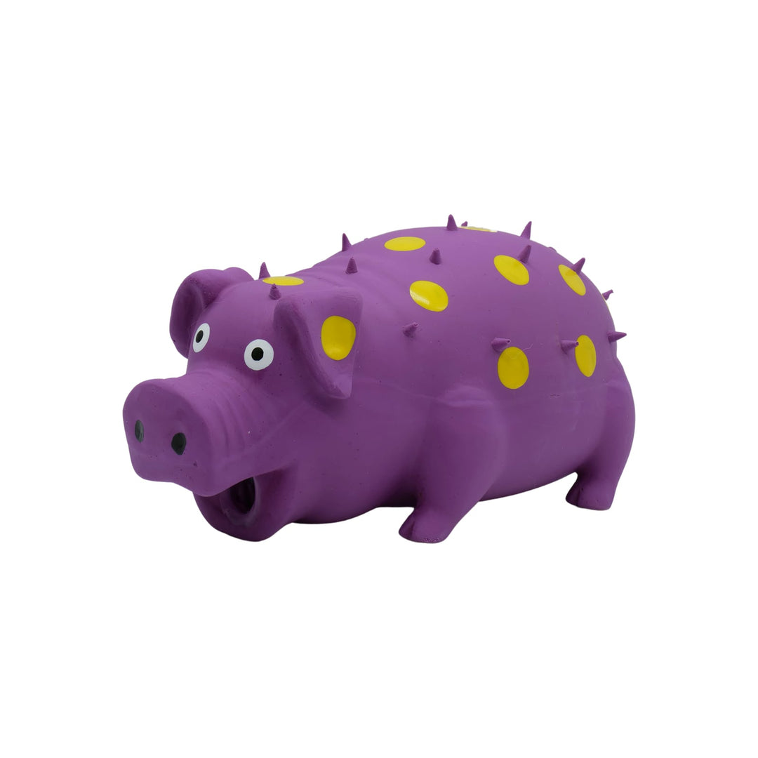 BüD'z - Jouet Cochon Mauve à Pois Jaunes en Latex avec Couineur pour Chiens, 20 cm