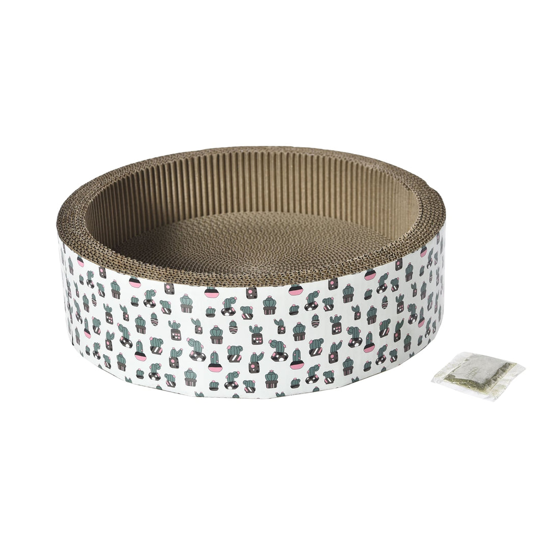 BüD'z - Boite à Gratter en Carton Motif Cactus avec Sachet D'Herbe à Chat (40 x 40 x 11.5 cm)