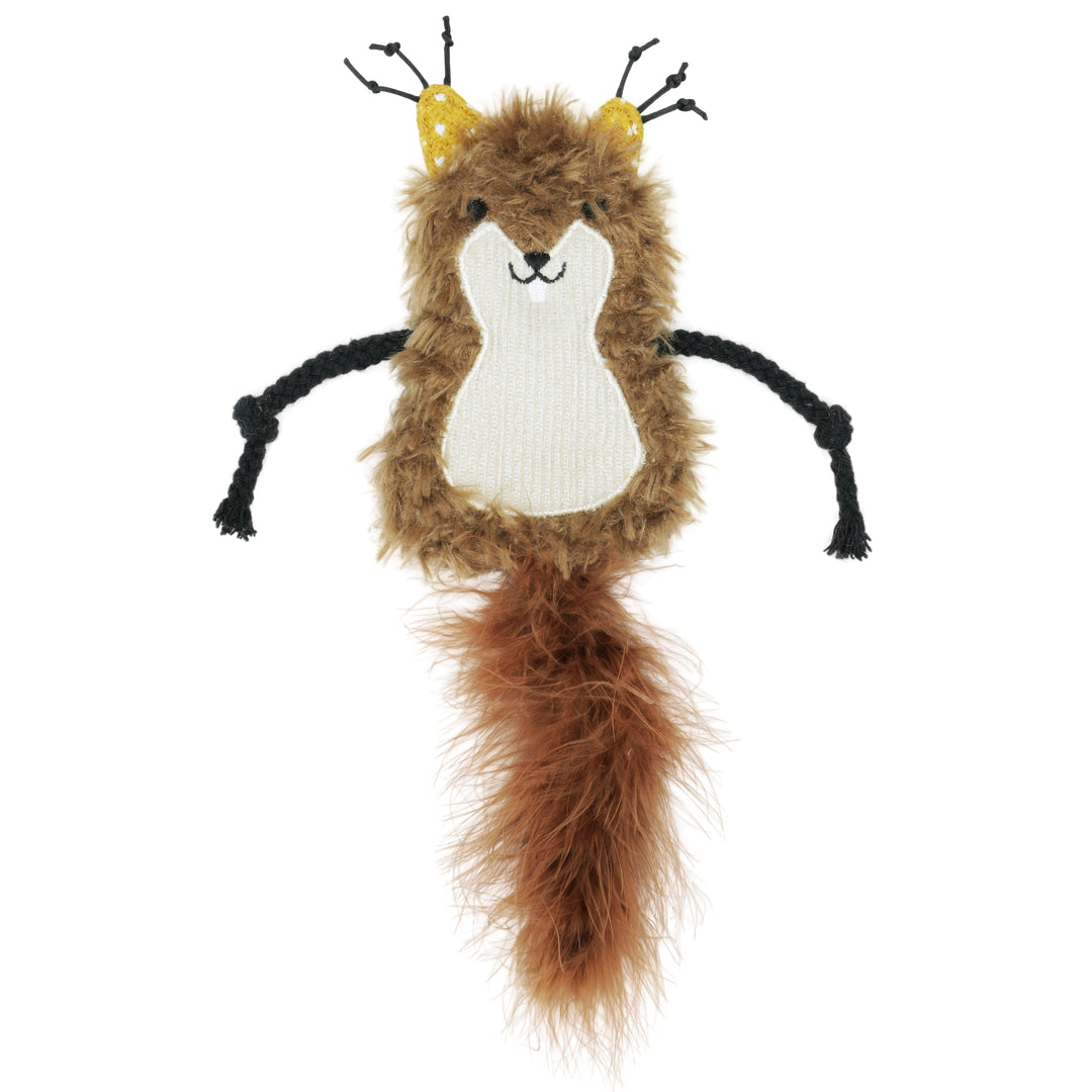 BüD'z - Jouet Écureuil Soyeux avec Pochette et Herbe à Chat Insérée, 23 cm